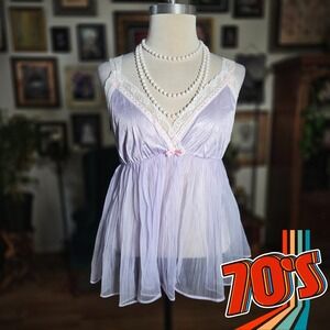 Vintage 70s Milco New York Vintage‎ Lavender Lace Babydoll Chemise Nightgown L